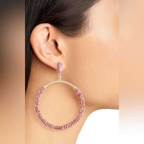 Kendra Scott Russel Beaded Hoop Earrings in Pink Agate 14k Gold Plated - Picture 7 of 7
